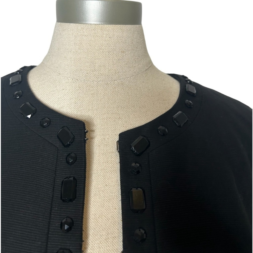 Sigrid Olsen Black Beaded Linen Cotton Blend Suit Separate Open Jacket Size 14 - Picture 6 of 16